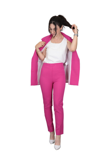 Blazer Jacket & Wide Leg Trousers Suit - Fuchsia - 15