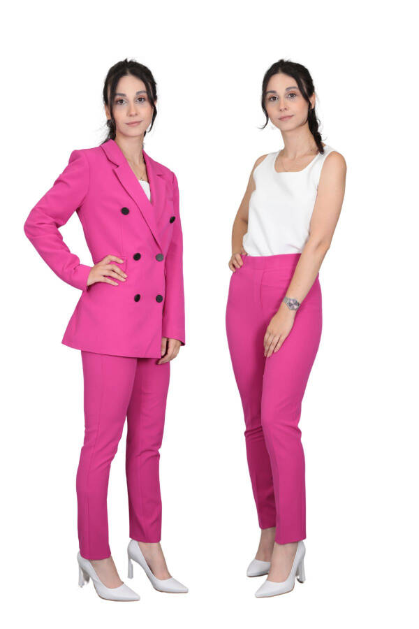 Blazer Jacket & Wide Leg Trousers Suit - Fuchsia - 16