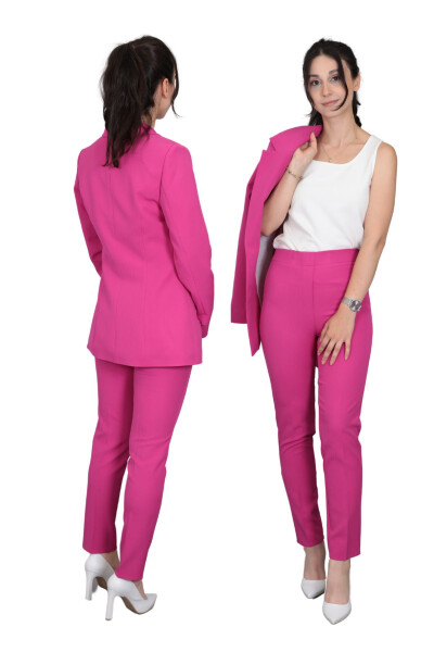 Blazer Jacket & Wide Leg Trousers Suit - Fuchsia - 17