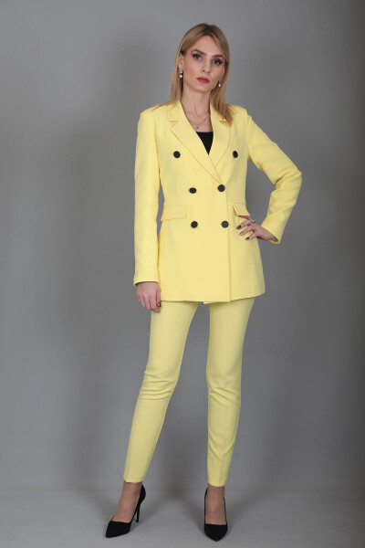 Blazer Jacket & Wide Leg Trousers Suit - Yellow - 8