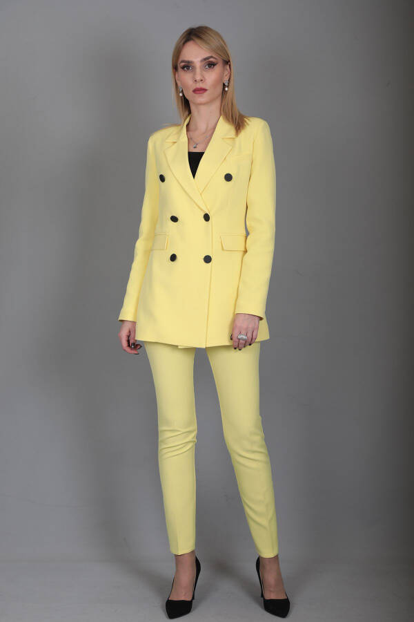 Blazer Jacket & Wide Leg Trousers Suit - Yellow - 10