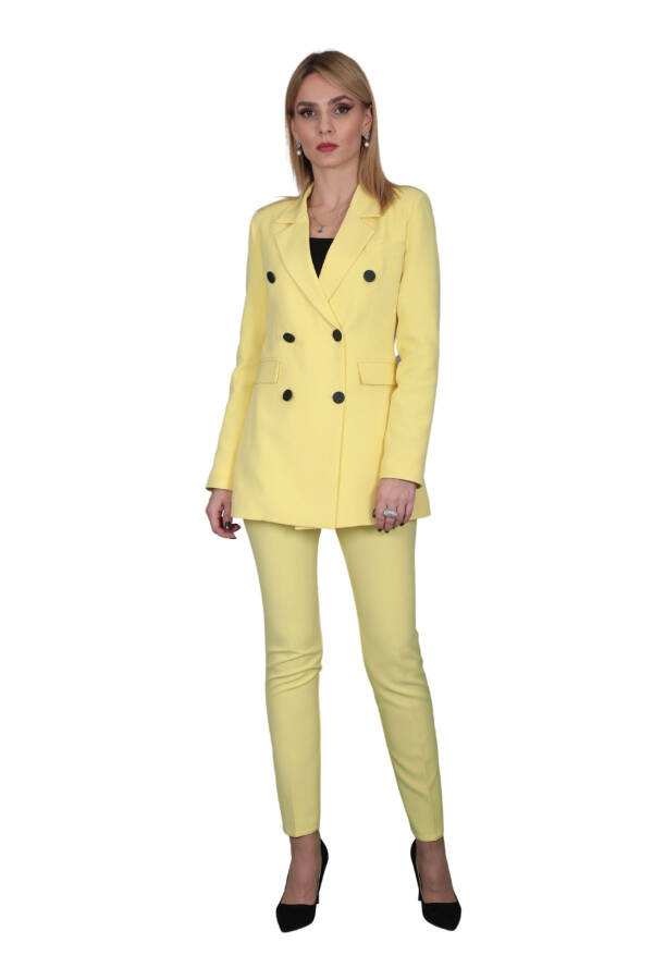 Blazer Jacket & Wide Leg Trousers Suit - Yellow - 7