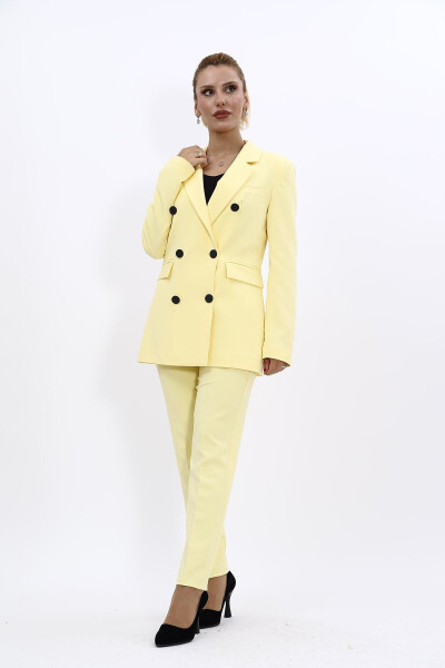 Blazer Jacket & Wide Leg Trousers Suit - Yellow - 1