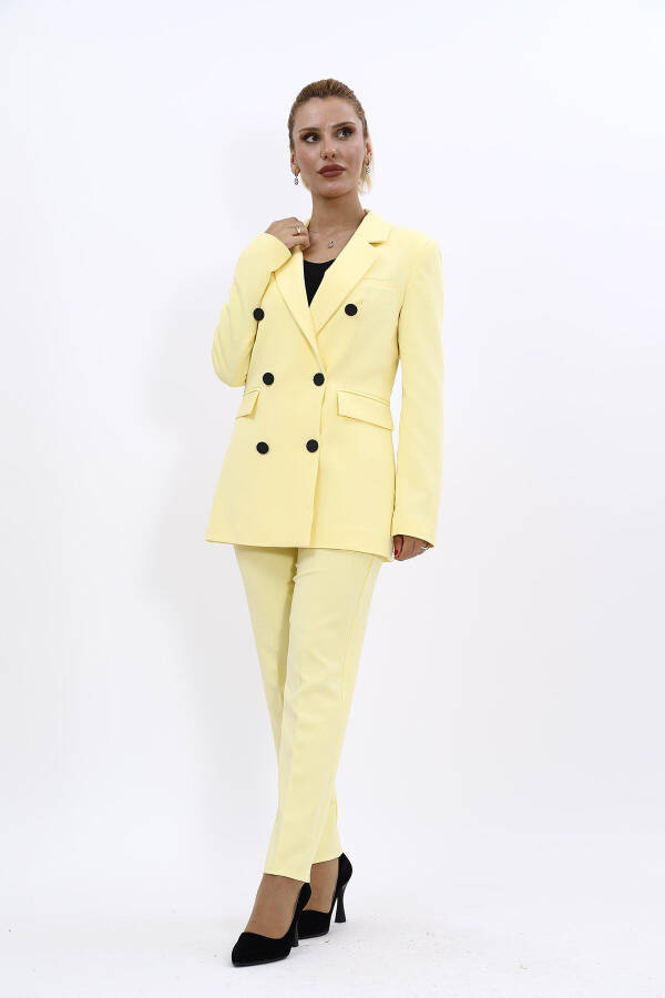 Blazer Jacket & Wide Leg Trousers Suit - Yellow - 1