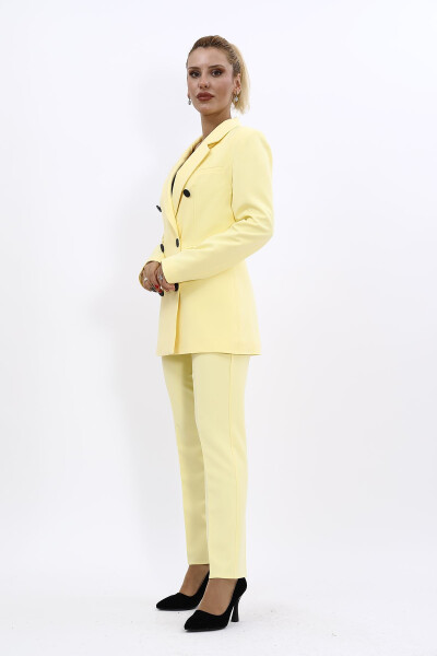 Blazer Jacket & Wide Leg Trousers Suit - Yellow - 2