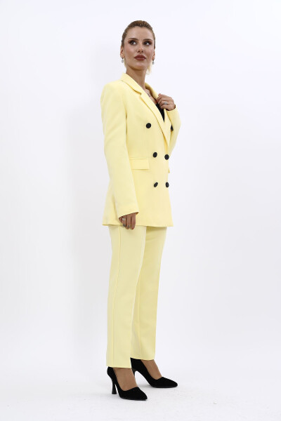 Blazer Jacket & Wide Leg Trousers Suit - Yellow - 3