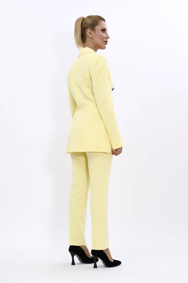 Blazer Jacket & Wide Leg Trousers Suit - Yellow - 4