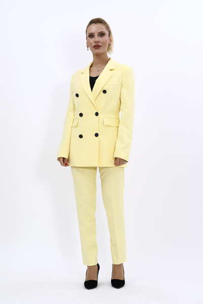 Blazer Jacket & Wide Leg Trousers Suit - Yellow - 5