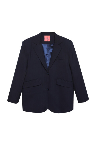 Blazer Jacket with Number and Text Print on the Back, Navy Blue - 7