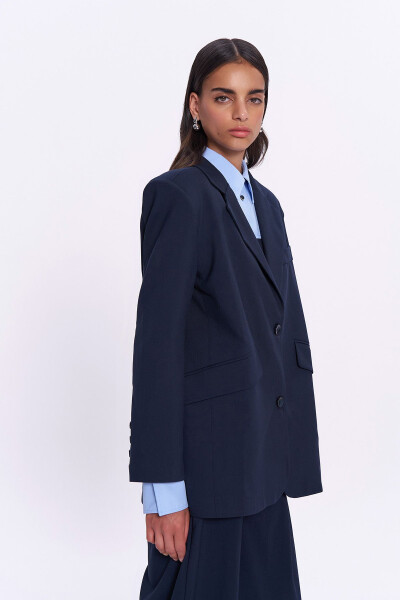 Blazer Jacket with Number and Text Print on the Back, Navy Blue - 8