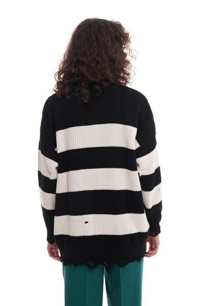 Block Color Ripped Oversize Sweater Black - 5