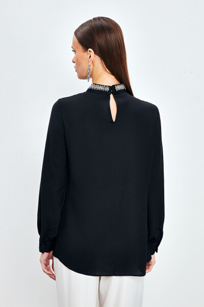 Blouse with Collar Accessory - BLACK - 6