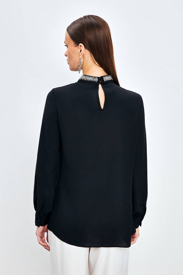 Blouse with Collar Accessory - BLACK - 12