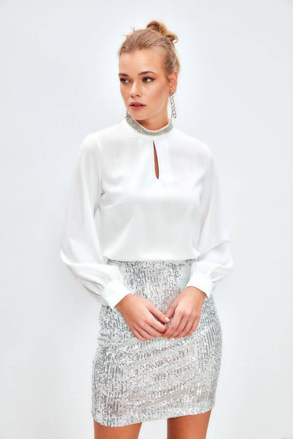 Blouse with Collar Accessory - Ecru - 1