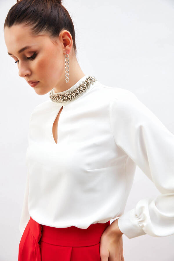 Blouse with Collar Accessory - Ecru - 7