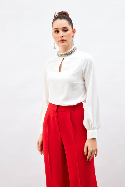 Blouse with Collar Accessory - Ecru - 9