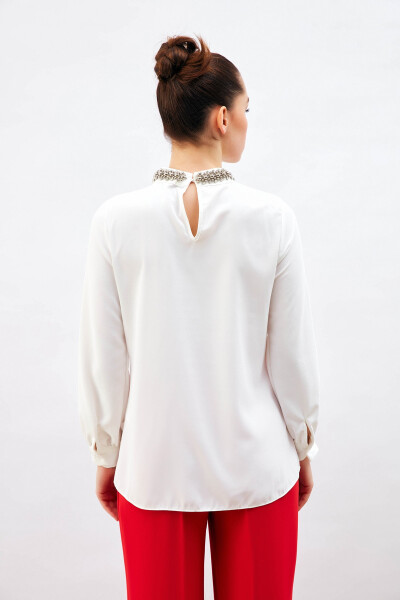 Blouse with Collar Accessory - Ecru - 13