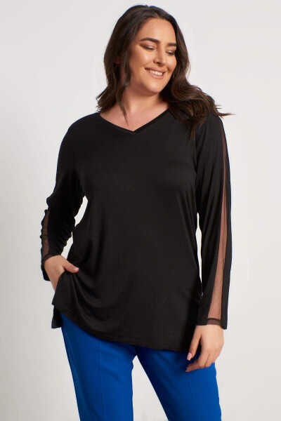 Blouse with Mesh Sleeve Detail - 2