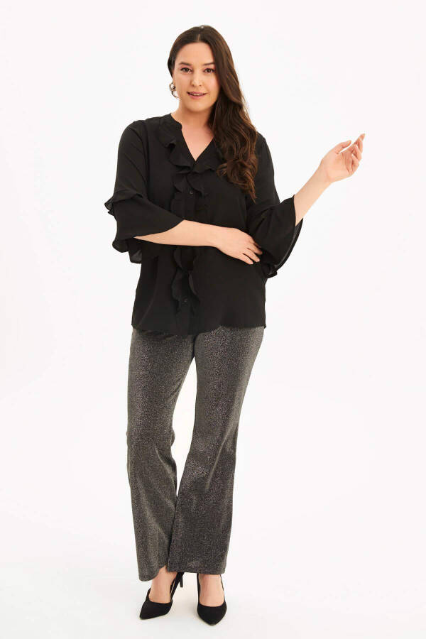 Blouse with Ruffled Front and Voluminous Sleeves - 5