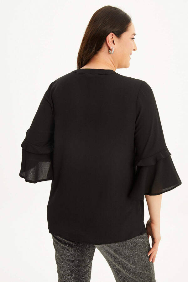 Blouse with Ruffled Front and Voluminous Sleeves - 6