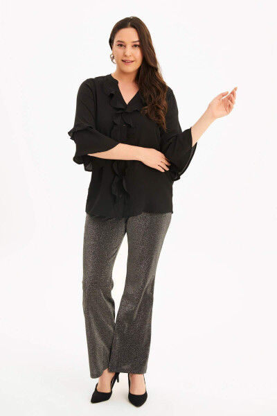 Blouse with Ruffled Front and Voluminous Sleeves - 10