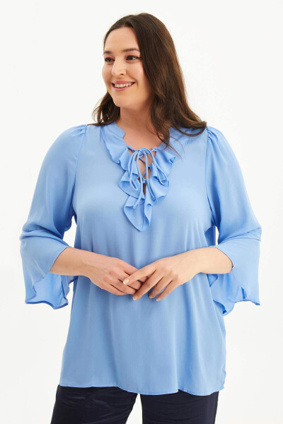 Blouse with Ruffles on the Front and Sleeves - 1