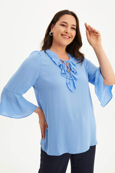 Blouse with Ruffles on the Front and Sleeves - 2