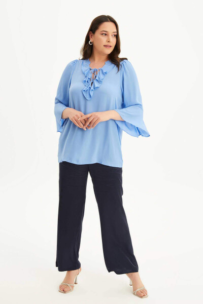 Blouse with Ruffles on the Front and Sleeves - 4