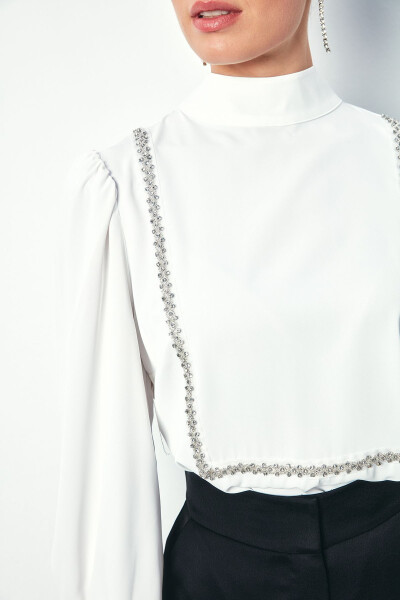 Blouse with Stone Details on the Front - ECRU - 13