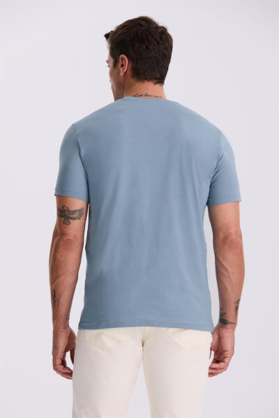 Blue 100% Cotton Slim Fit Crew Neck Basic T-Shirt - 4