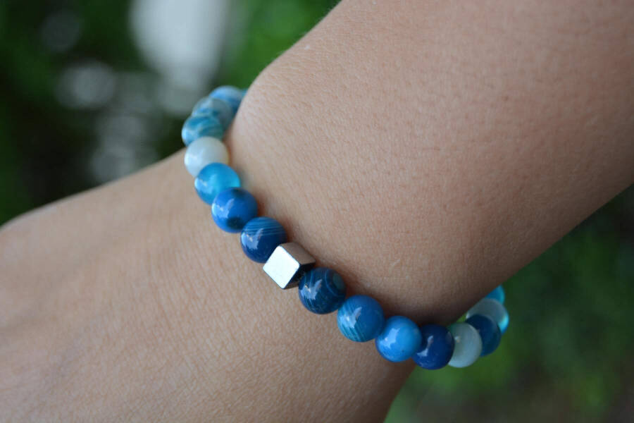 Blue Agate Bracelet Natural Stone - 4