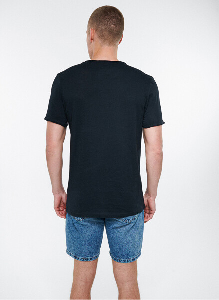 Blue Basic Bike Collar Short Black Men's T-Shirt - 3