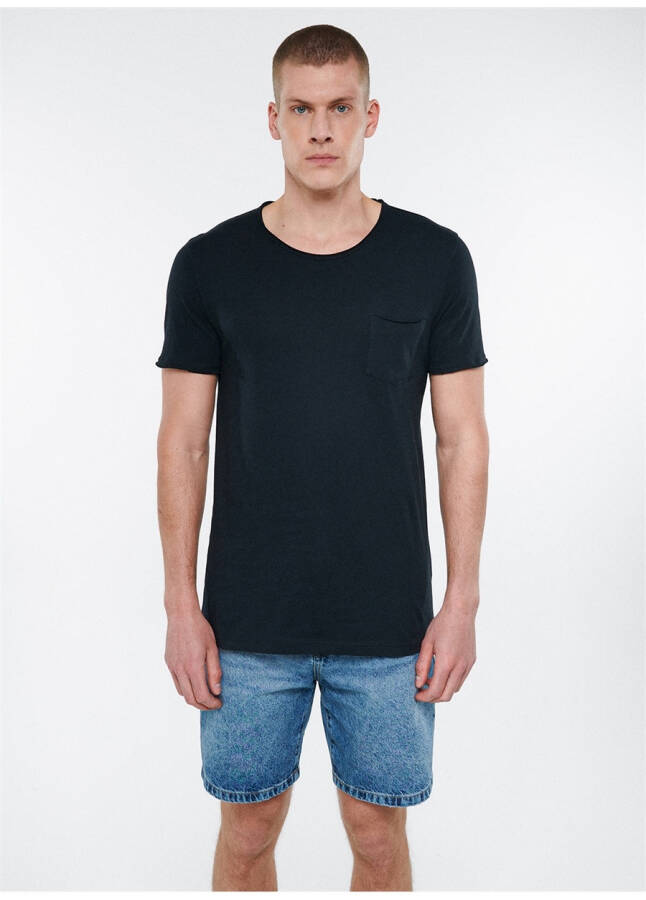 Blue Basic Bike Collar Short Black Men's T-Shirt - 8