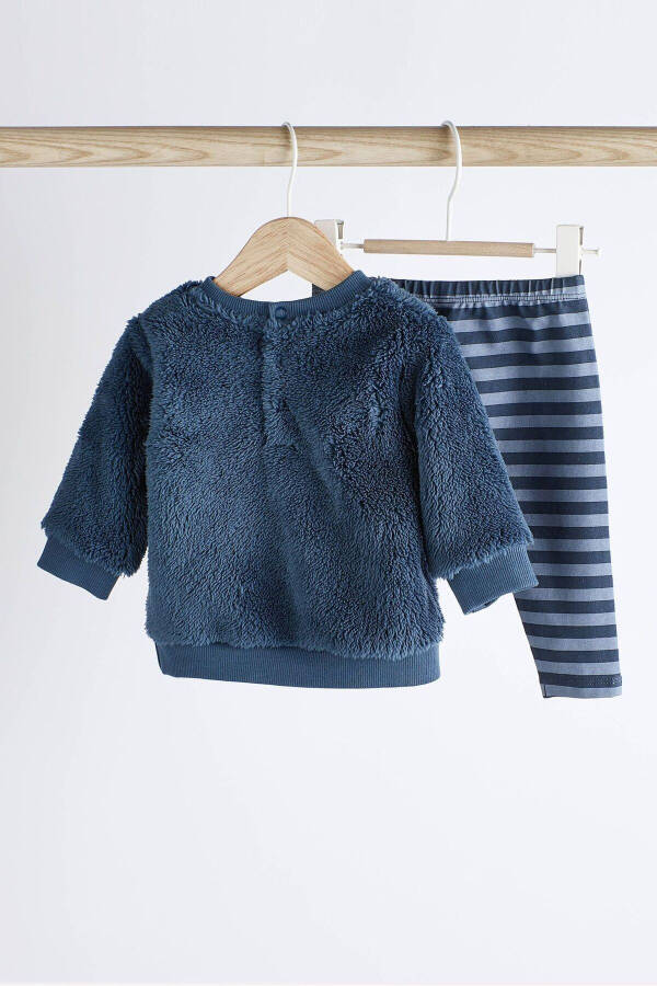 Blue Bear Fleece Sweatshirt and Leggings Set - 2