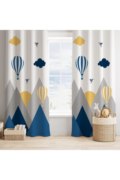 Blue Bird Valley Mountain Patterned Children's and Baby Room Blackout Curtain 2 Panels Tla-300 - 2