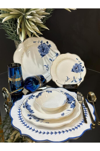 Blue Blanche 24 Piece 6 Person Bone Porcelain Dinner Set - 4