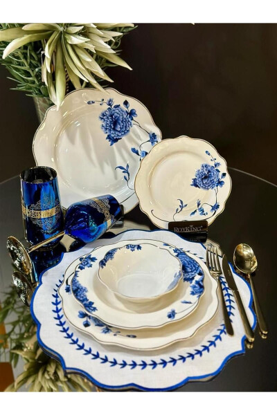 Blue Blanche 24 Piece 6 Person Bone Porcelain Dinner Set - 6