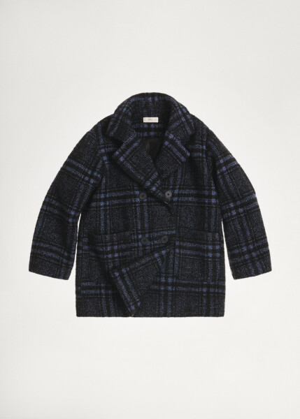 Blue checkered wool coat - 16