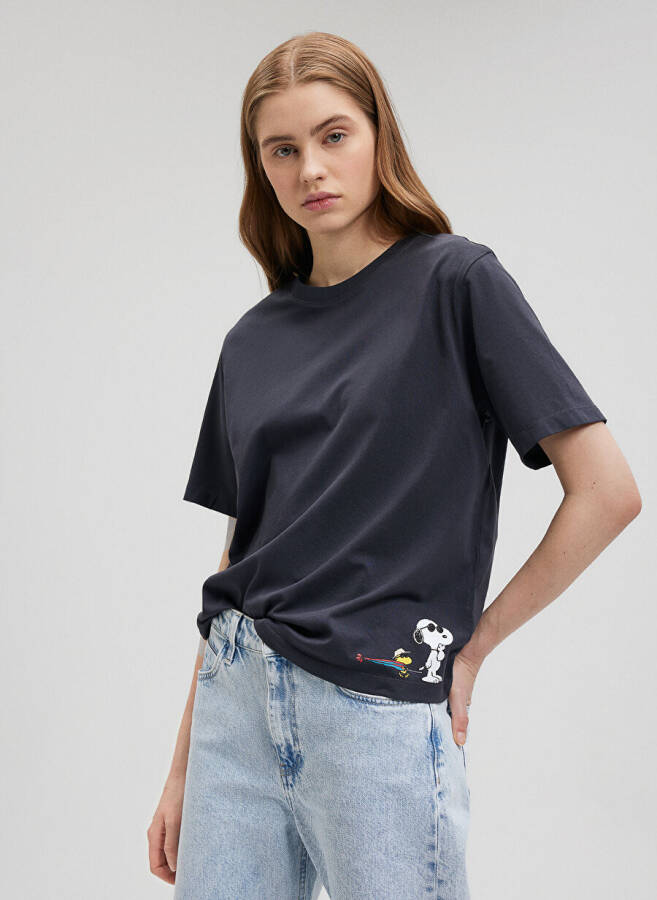 Blue Crew Neck Grey Women's T-Shirt M1612531-70087-SNOOPY PRINTED T-SHIRT - 8