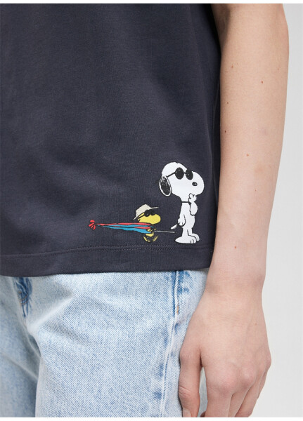 Blue Crew Neck Grey Women's T-Shirt M1612531-70087-SNOOPY PRINTED T-SHIRT - 16