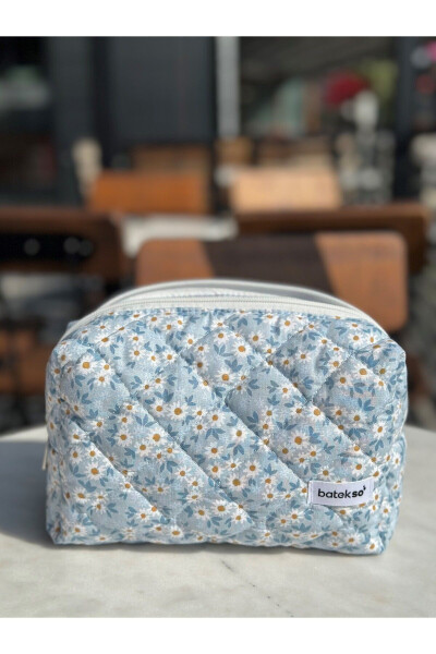 Blue Daisy Pattern Makeup Bag - Large Size - 7