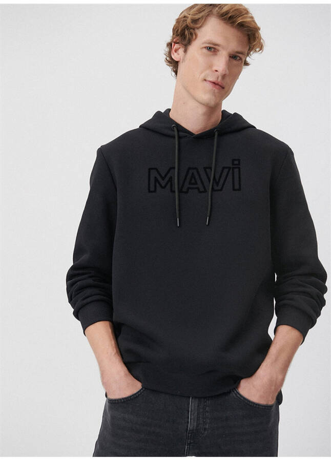 Blue hooded black men's sweatshirt - 14