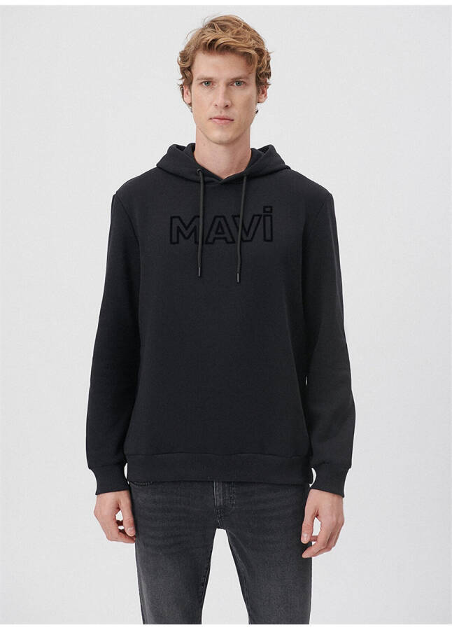 Blue hooded black men's sweatshirt - 15