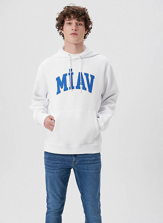 Blue Hooded White Men's Sweatshirt M0S10122-620-620_MİAV HOODED - 2