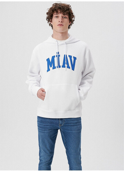 Blue Hooded White Men's Sweatshirt M0S10122-620-620_MİAV HOODED - 8