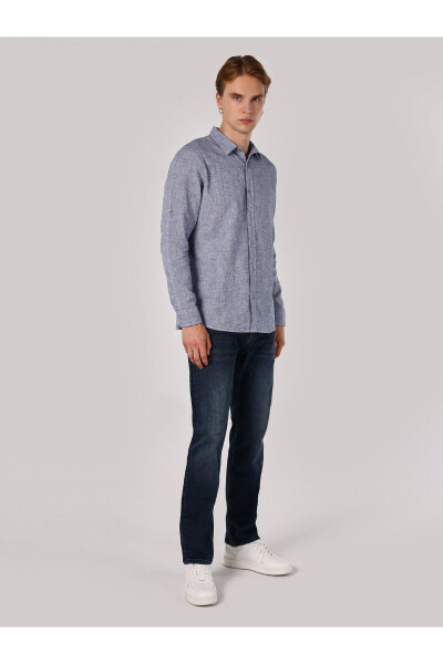 Blue, long-sleeved, regular fit men's shirt. - 1