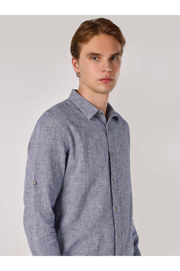 Blue, long-sleeved, regular fit men's shirt. - 2