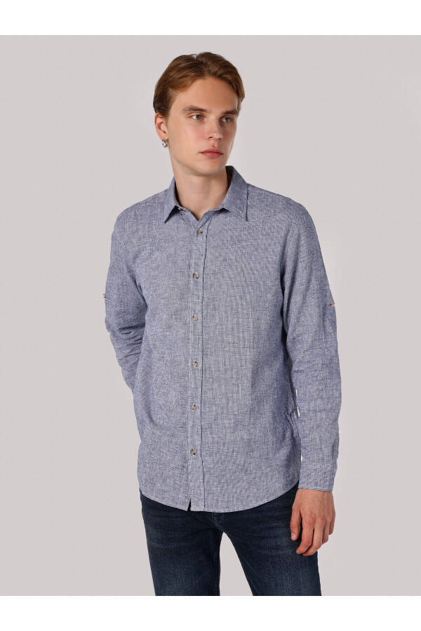 Blue, long-sleeved, regular fit men's shirt. - 3