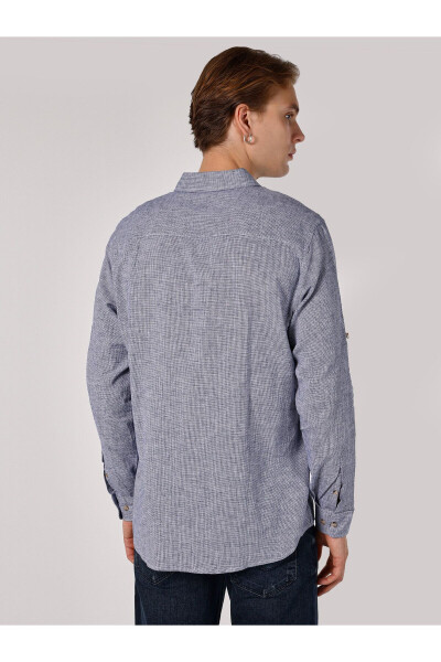 Blue, long-sleeved, regular fit men's shirt. - 4