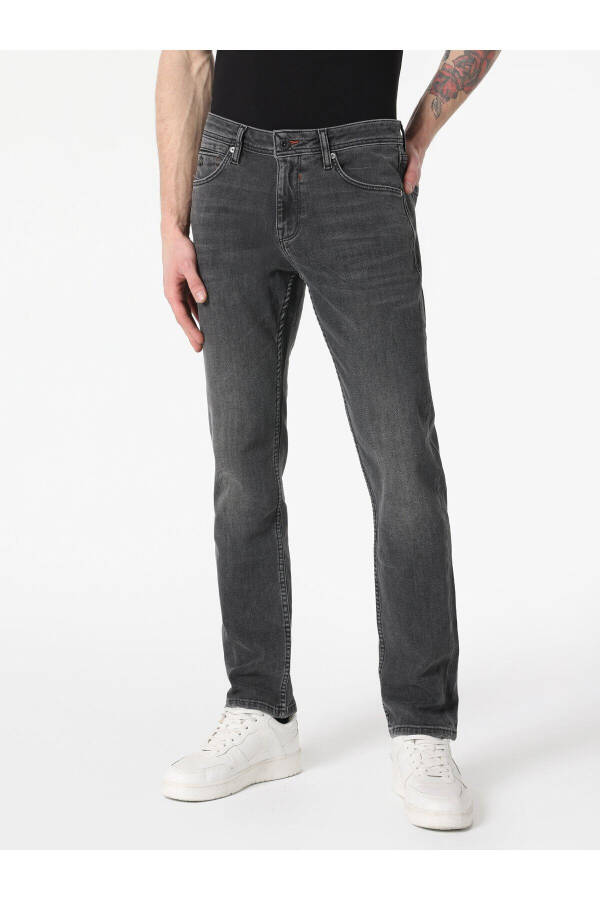 Blue, low-rise, straight leg, regular fit Karl pants for men. - 4